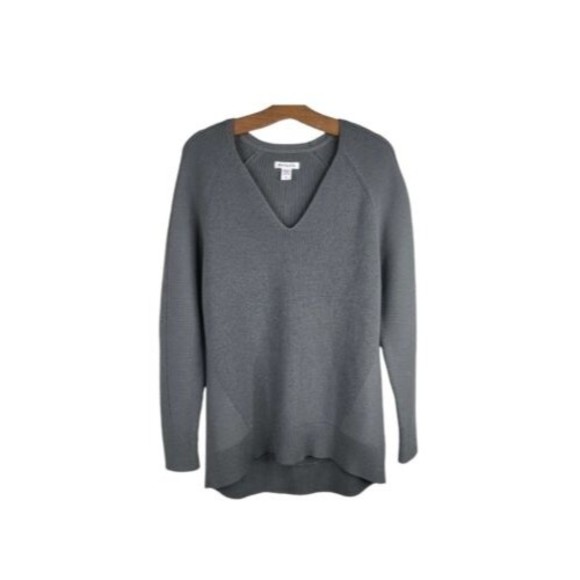 Athleta Hanover V Neck Sweater Womens Size M Merino Wool Blend Gray Oversized - Picture 5 of 13